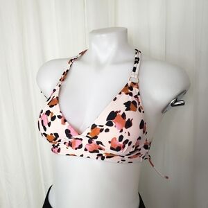 Hula Honey pink leopard print bikini top strappy back size XS